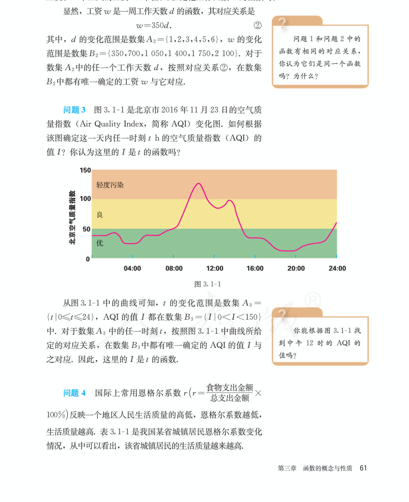 定义域、值域与函数值 教材段落